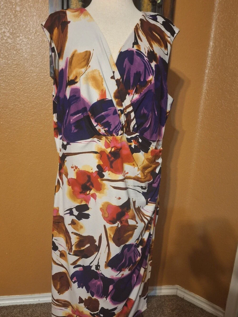 Ralph Lauren Floral Sleeveless Dress in Purple, Brown & Cream - Picture 2 of 3
